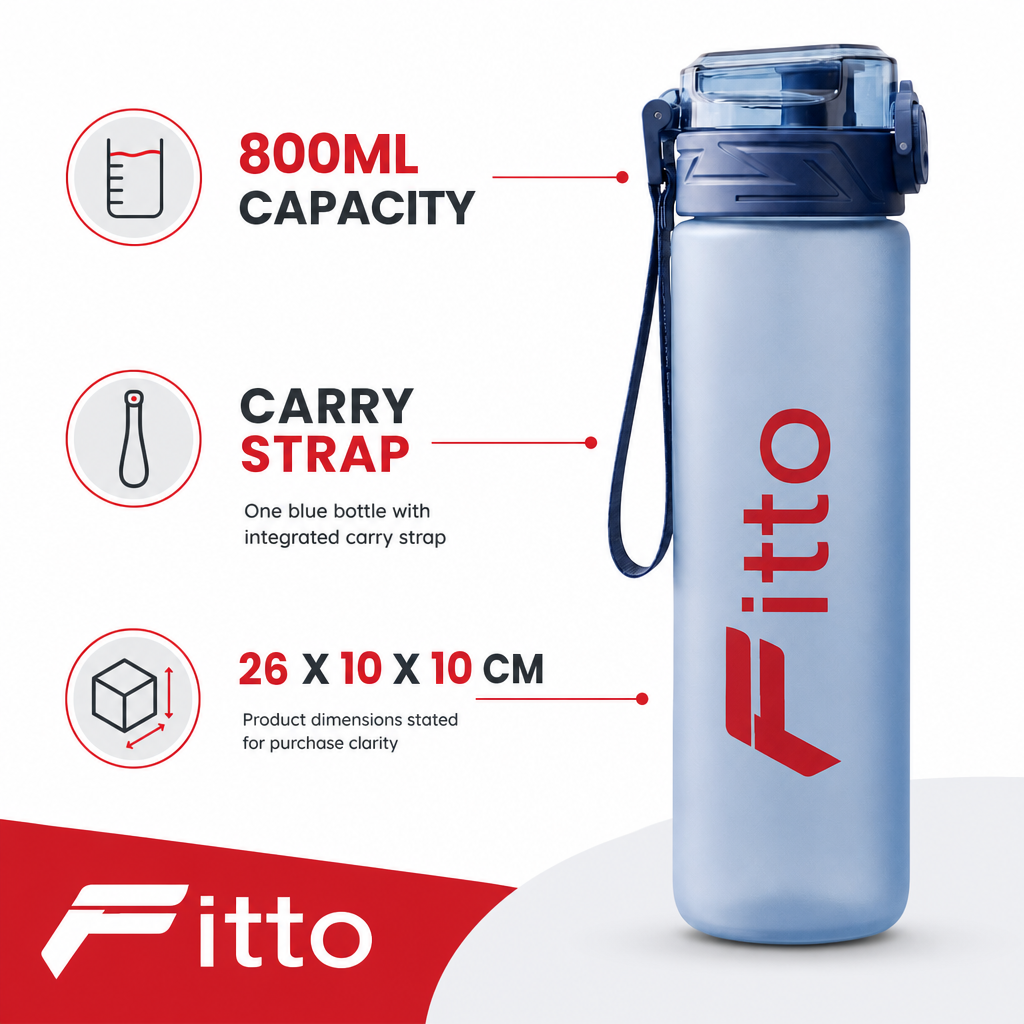 96 Pieces 800ml Water Bottle with Carry Strap, Blue Sports Hydration Bottle