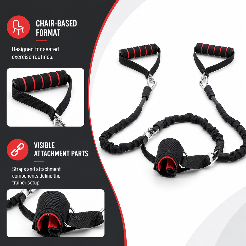 48 Pieces Chair Resistance Trainer, Black and Red Seated Exercise Equipment, 1 Set