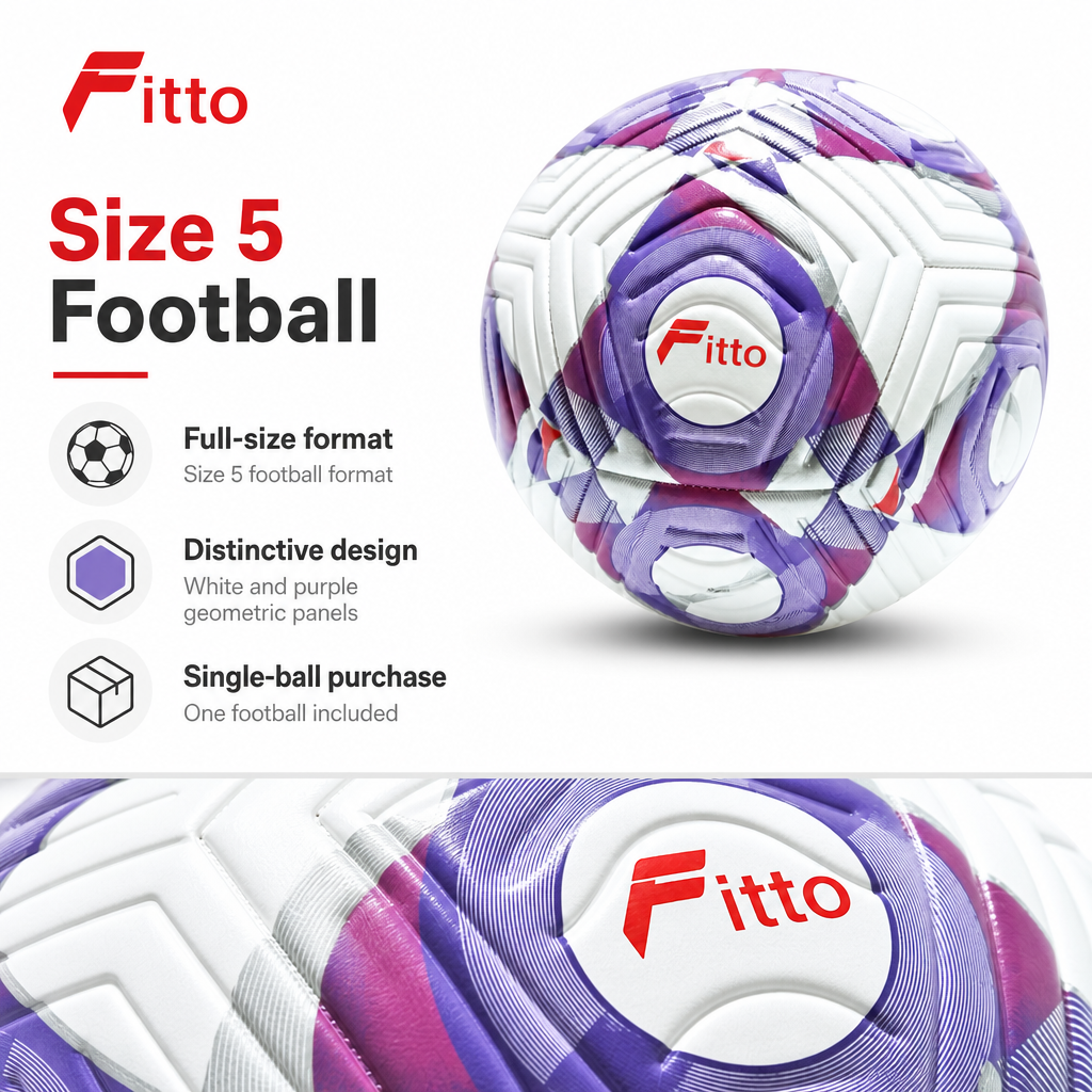 72 Pieces Football Size 5, White and Purple Geometric Design, Single Ball for Training and Recreation