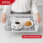 96 Pieces Melamine Serving Trays with Double Handles, Rectangular 15 Inch, Grey Geometric Border