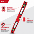 96 Pieces Spirit Level 60 cm Red Aluminum with 3 Vials, Handles and Integrated Measuring Scale