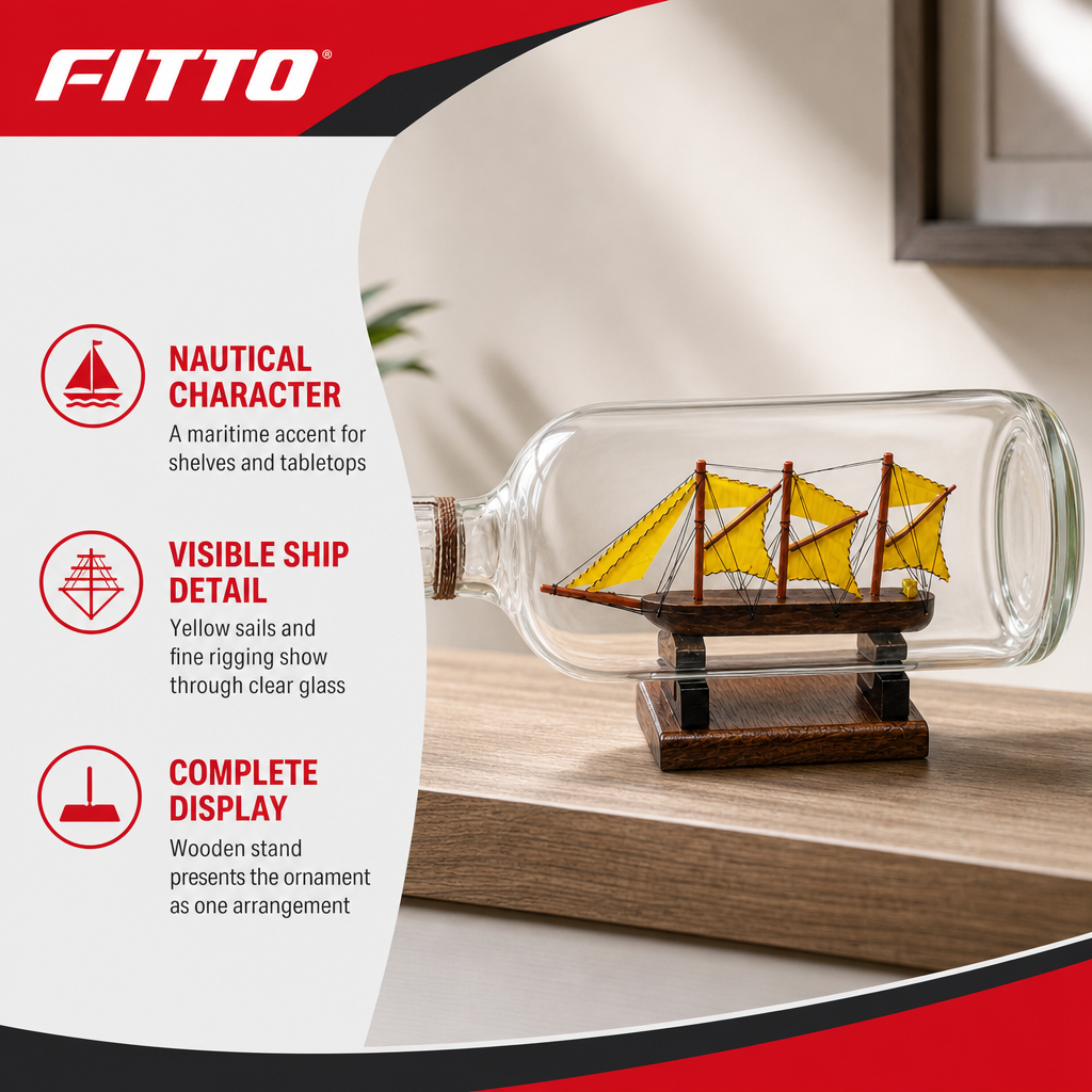 96 Pieces Decorative Ship in Glass Bottle Display Ornament with Wooden Stand, Nautical Table Decor