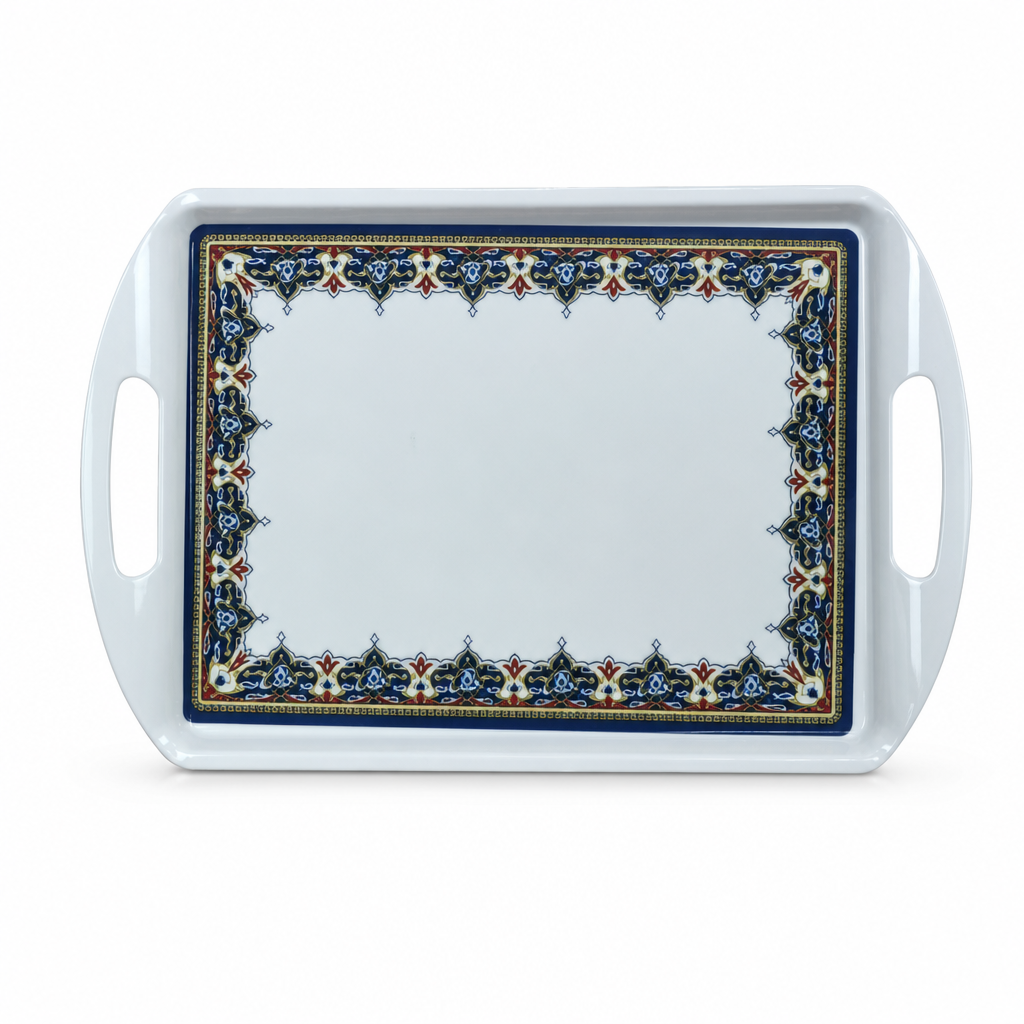 72 Pieces Melamine Rectangular Serving Trays with Handles, 20 Inch, Decorative Border
