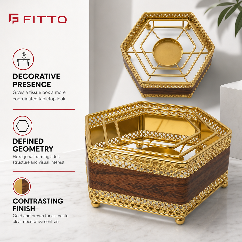 96 Pieces Decorative Hexagonal Tissue Box Holder, Gold and Brown, 1 Piece