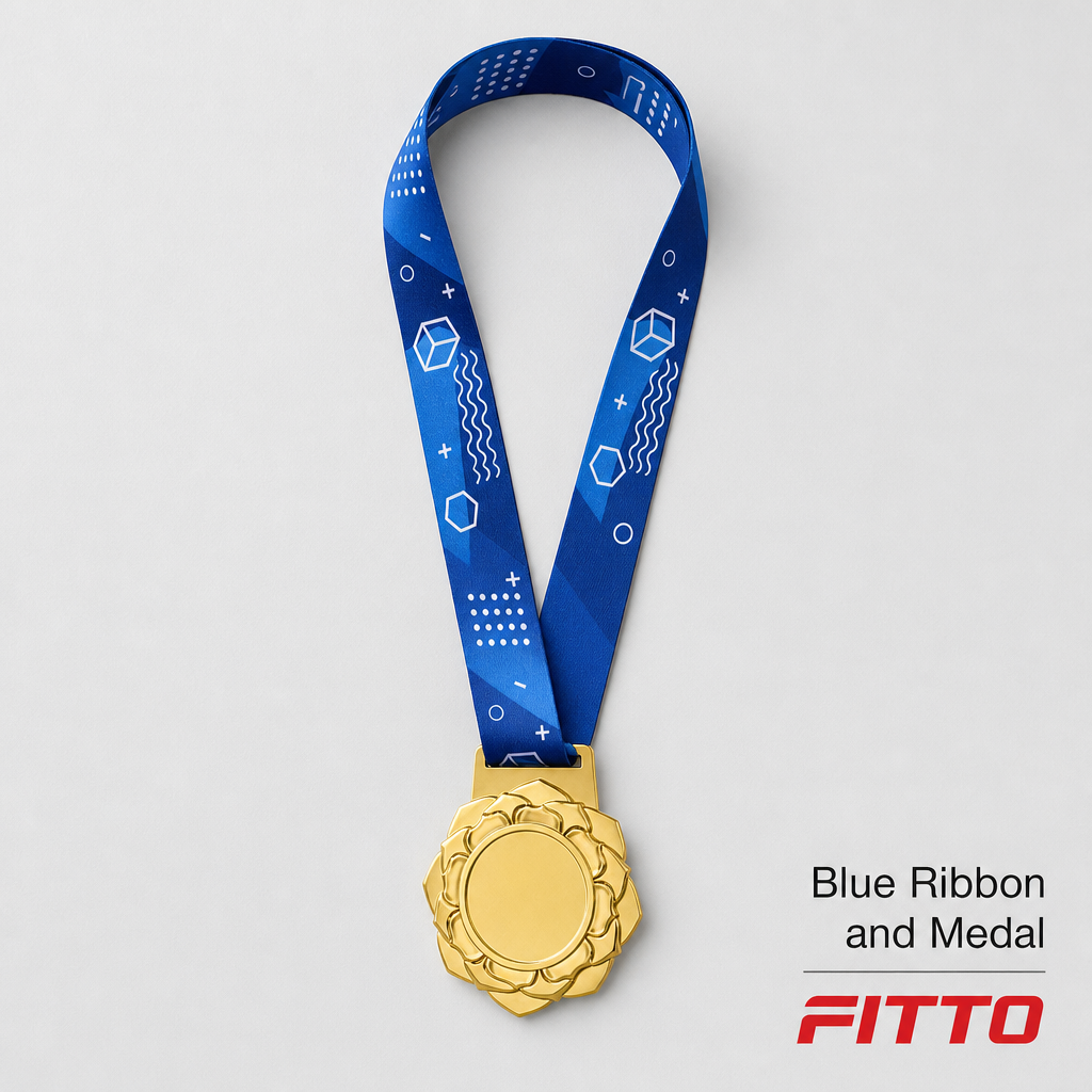 144 Pieces Award Medal with Blue Ribbon, Metallic Finish, 8 x 7 cm