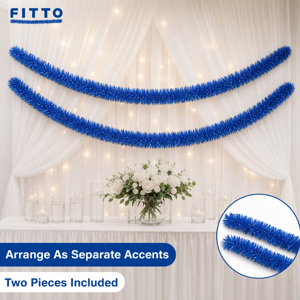 96 Pieces Blue Tinsel Party Decorations, 12 cm x 12 m, 2 Pieces for Events and Celebrations