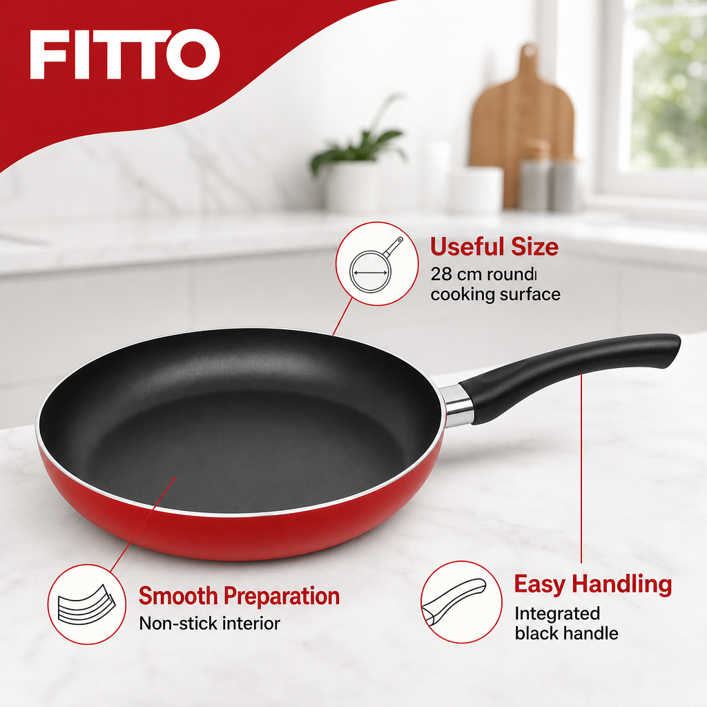 60 Pieces Red 28 cm Aluminum Non-Stick Frying Pan with Black Handle