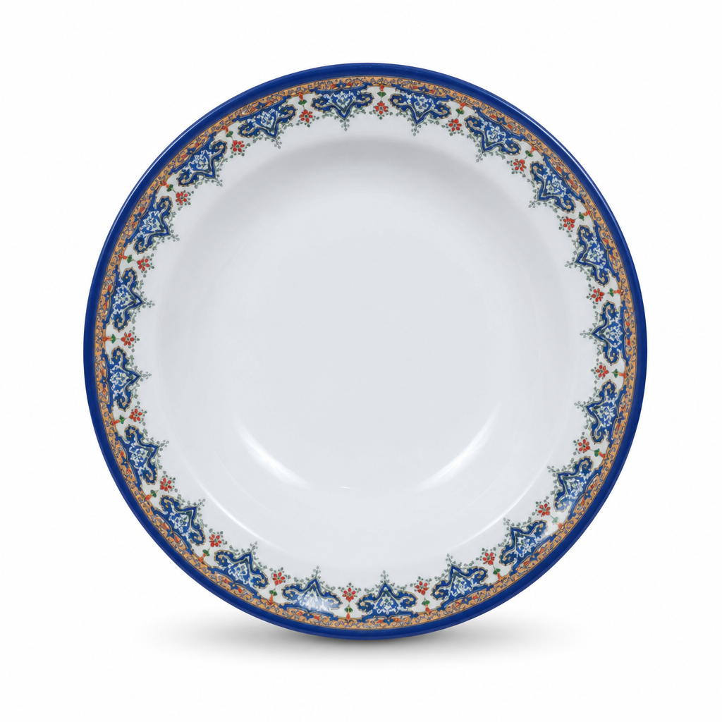 144 Pieces Melamine Soup Plate, 7 Inch, White With Floral Rim