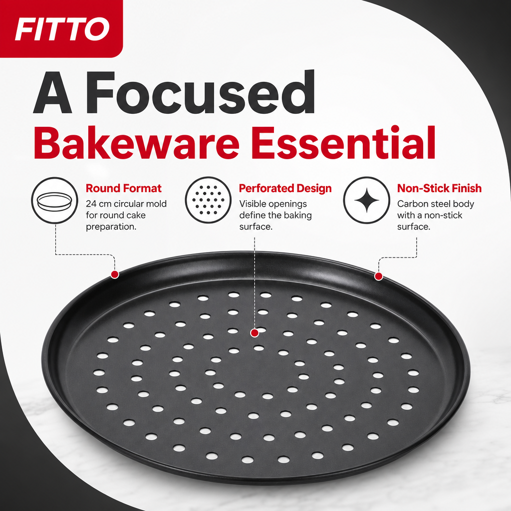 96 Pieces Round Perforated Cake Mold, Carbon Steel Non-Stick Baking Pan, 24 cm, Black, 1 Piece