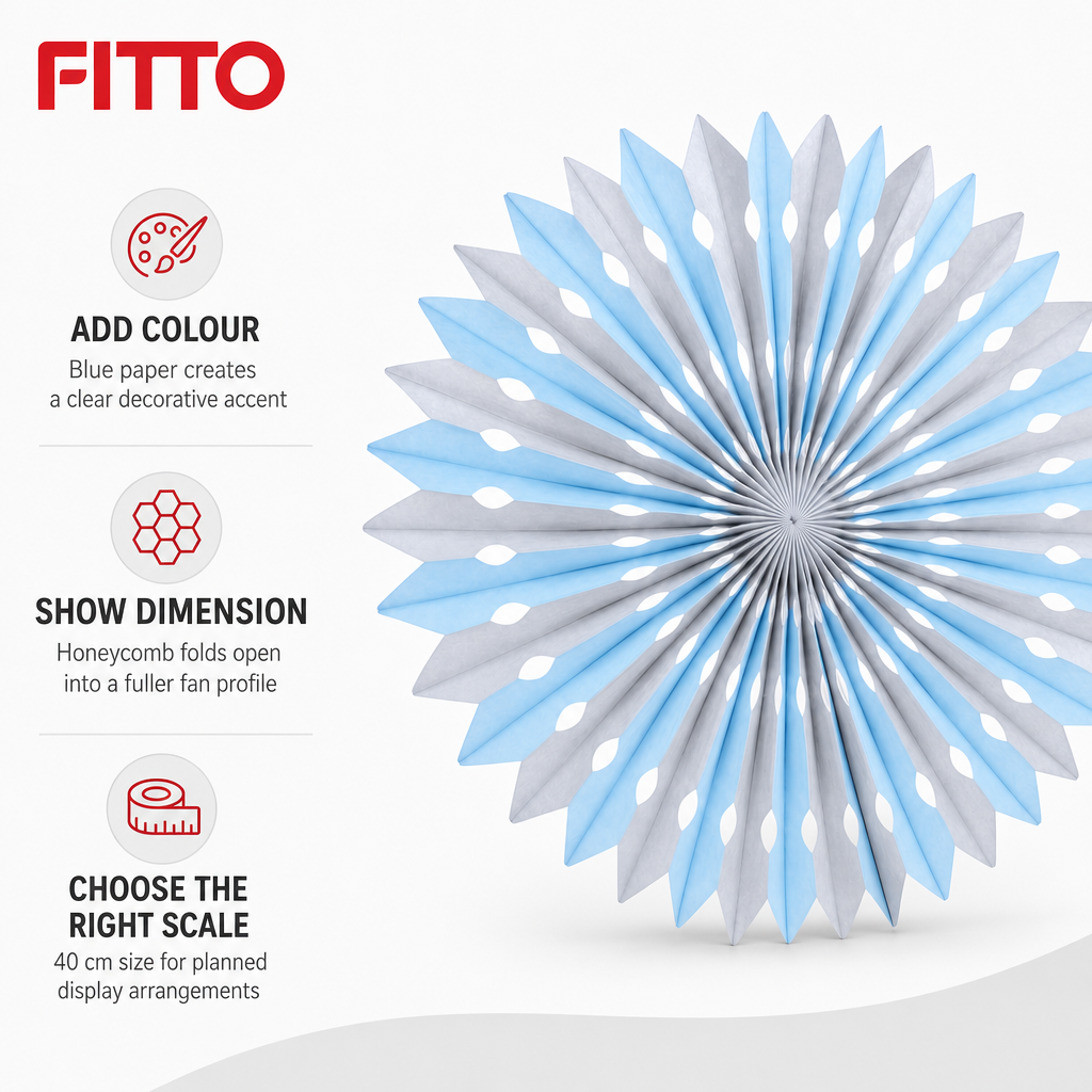 240 Pieces Blue Paper Honeycomb Fan Decoration, 40 cm, 1 Piece