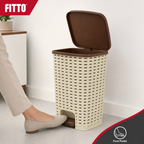 60 Pieces Waste Bins, Cream Plastic Rattan-Style Rectangular Pedal Bin with Brown Lid, 48 x 34 x 30 cm
