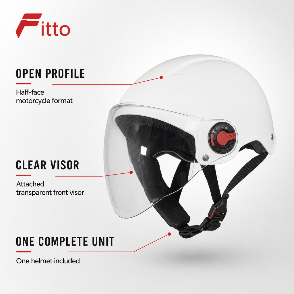 72 Pieces Half-Face Motorcycle Helmets with Clear Visor, White, Single Unit