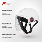 72 Pieces Half-Face Motorcycle Helmets with Clear Visor, White, Single Unit