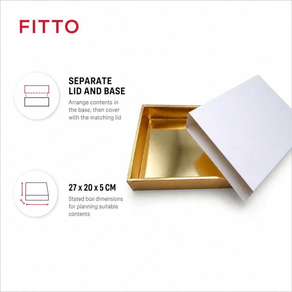144 Pieces White And Gold Paper Presentation Box, 27 x 20 x 5 cm, 1 Piece