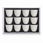 96 Pieces Ceramic Tea Cup Set, White, 12 Pieces, Textured Geometric Design for Home Tea Serving