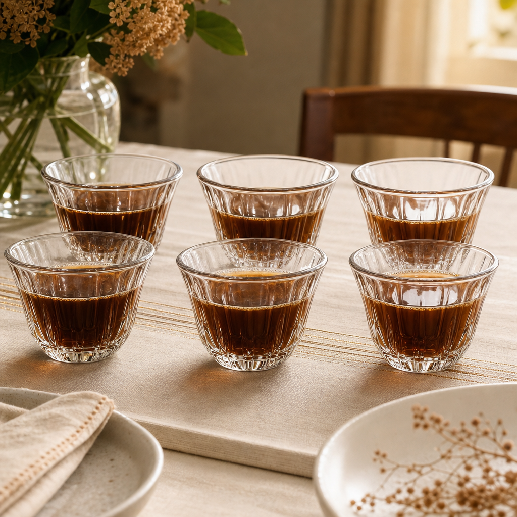 96 Pieces Clear Glass Cawa Cups with Fluted Base, 6 Pieces