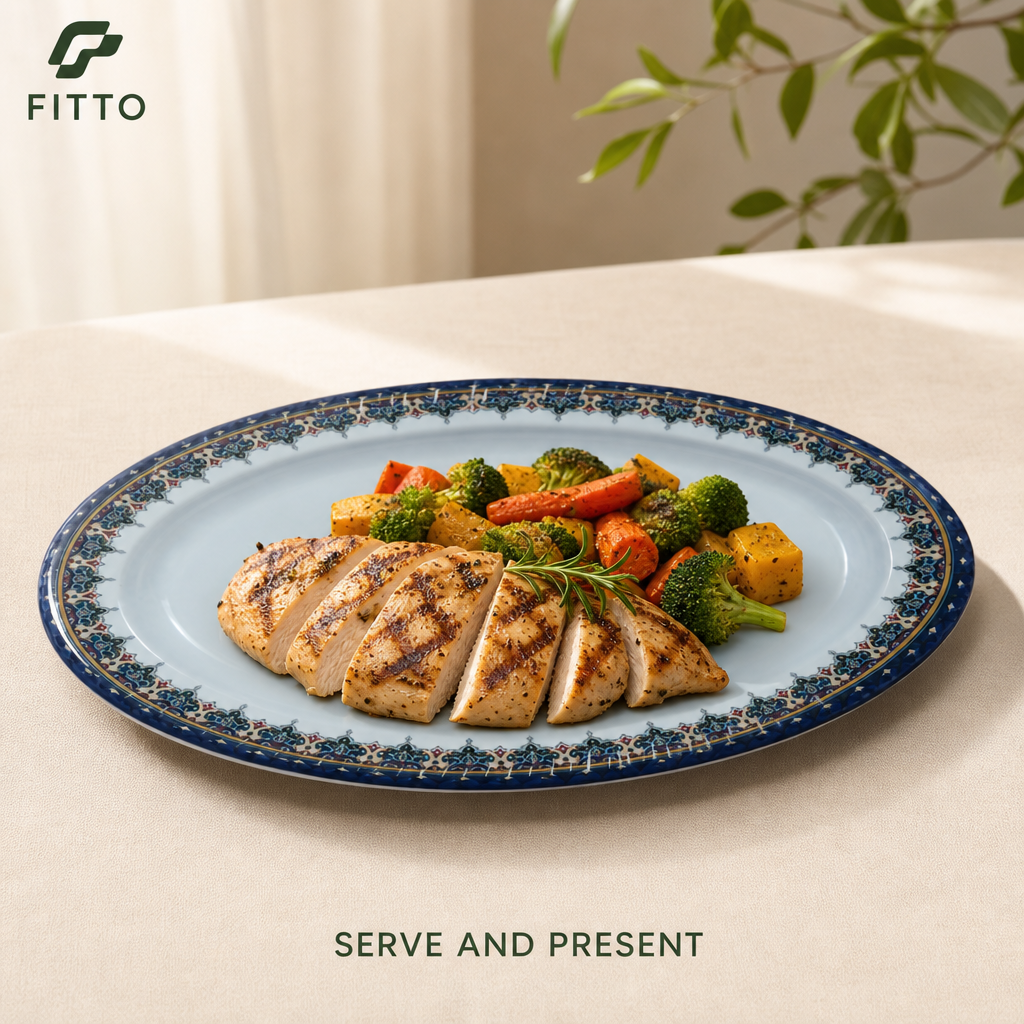 96 Pieces Melamine Oval Plate, 14 Inch, Decorative Rim Design for Serving and Dining