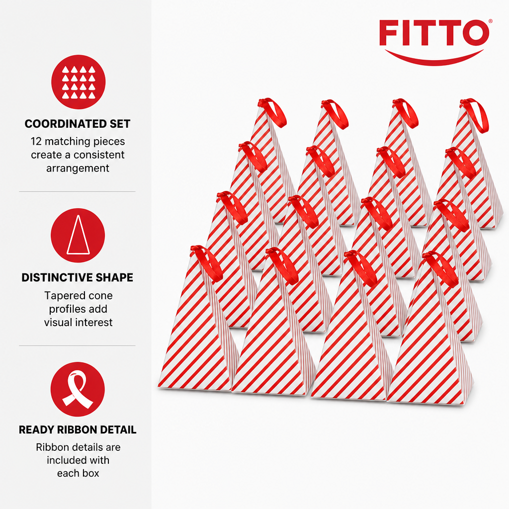 96 Pieces Red and White Cone-Shaped Favor Boxes with Ribbon, 11.5 x 18 cm, 12 Pieces
