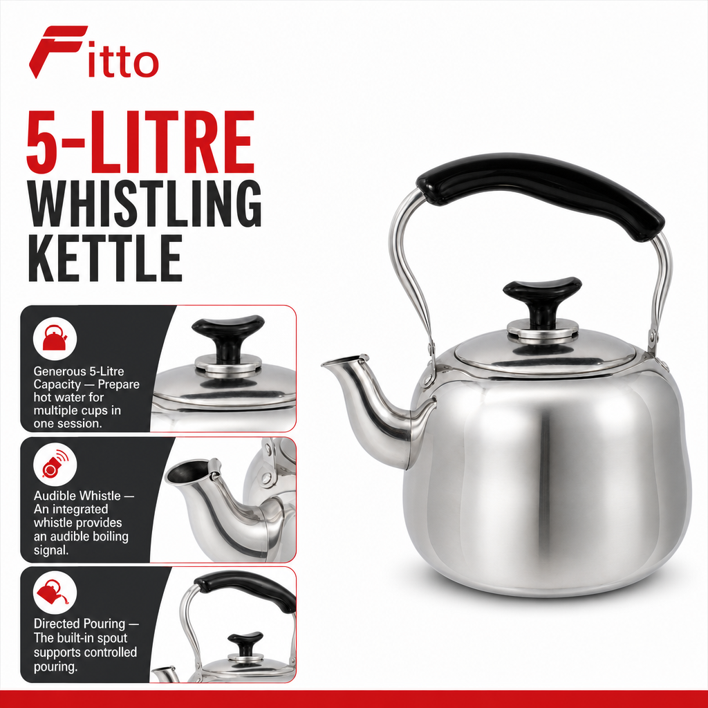 72 Pieces Stainless Steel Whistling Kettle, 5-Litre Silver Stovetop Water Kettle with Black Handle