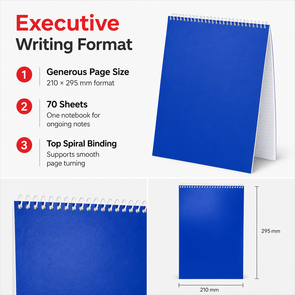 144 Pieces Spiral Notebook, Executive Size 210 × 295 mm, 70 Sheets, Blue Cover