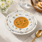 96 Pieces Opal Soup Plate, 8.5 Inch, White With Gold and Black Floral Pattern