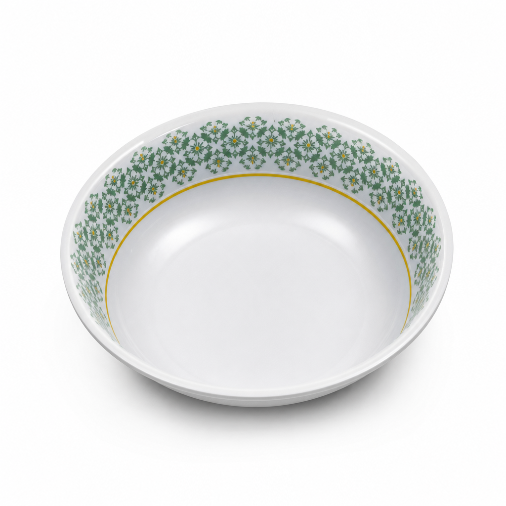 96 Pieces Melamine Salad Bowl, 8 Inch, White with Green and Yellow Pattern