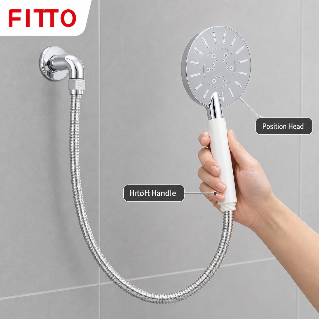 96 Pieces Chrome Hand Shower Head with White Handle and 1.5 m Flexible Hose