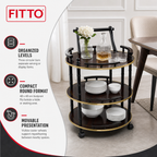 48 Pieces Three-Tier Round Serving Trolley with Metal Frame, Brown, 48 x 48 x 82 cm