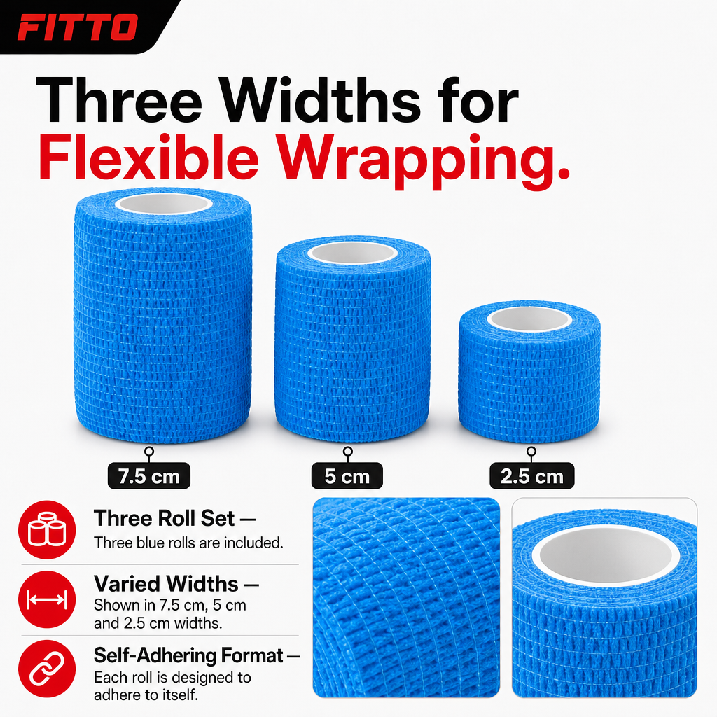 120 Pieces Adhesive Elastic Bandage Set, 3-Piece Self-Adhering Wrap Rolls, Three Widths for First Aid and Sports Use