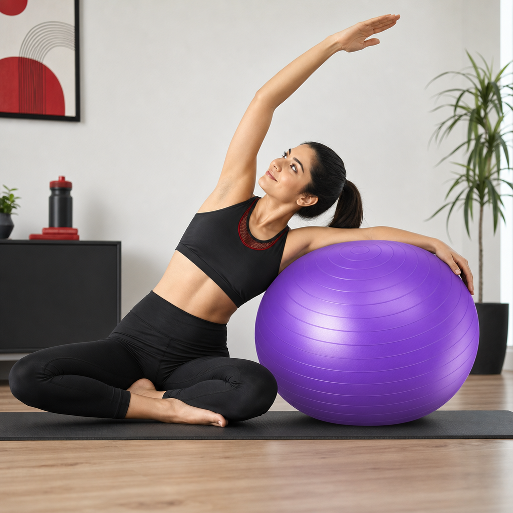 96 Pieces Exercise Ball for Fitness and Yoga, Purple PVC Core Training Ball, 55cm, 2mm, 330 lb Capacity