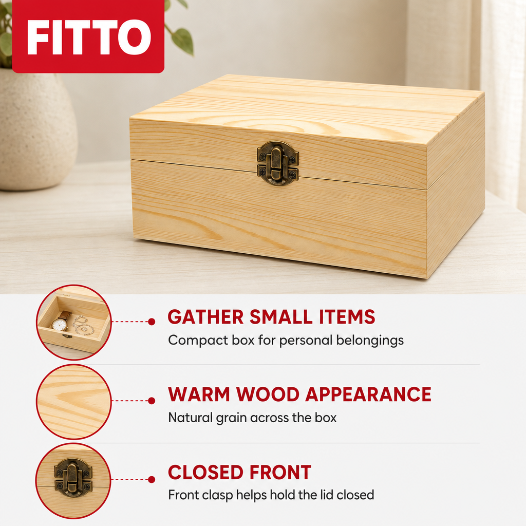 72 Pieces Wooden Storage Box, 8 x 5 Inch Natural Wood Organizer with Front Clasp, 1 Piece