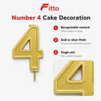 240 Pieces Number 4 Cake Candle, Gold or Silver Single Unit for Birthday Cake Decoration