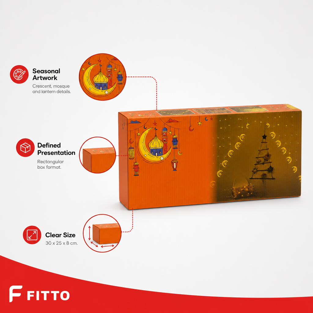 96 Pieces Ramadan Decorative Paper Box with Crescent and Mosque Design, Orange and Brown, 1 Piece, 30 x 25 x 8 cm