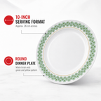 120 Pieces Melamine Dinner Plate, 10 Inch, White with Green and Yellow Pattern, Round Tablewares for Everyday Serving
