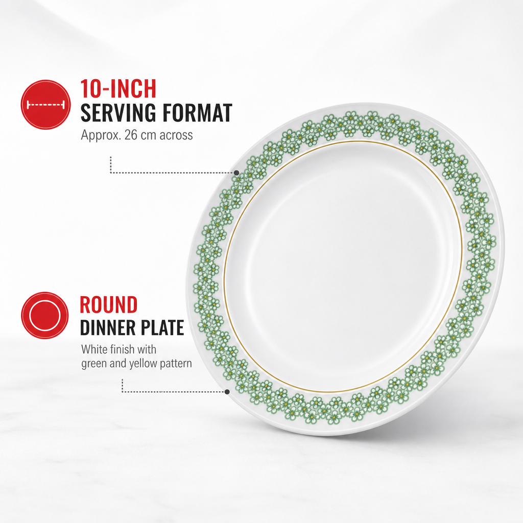 120 Pieces Melamine Dinner Plate, 10 Inch, White with Green and Yellow Pattern, Round Tablewares for Everyday Serving
