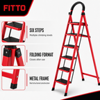 48 Pieces Folding Step Ladders, 6-Step Red Metal Ladder, Foldable Household Access Ladder, 1 Piece