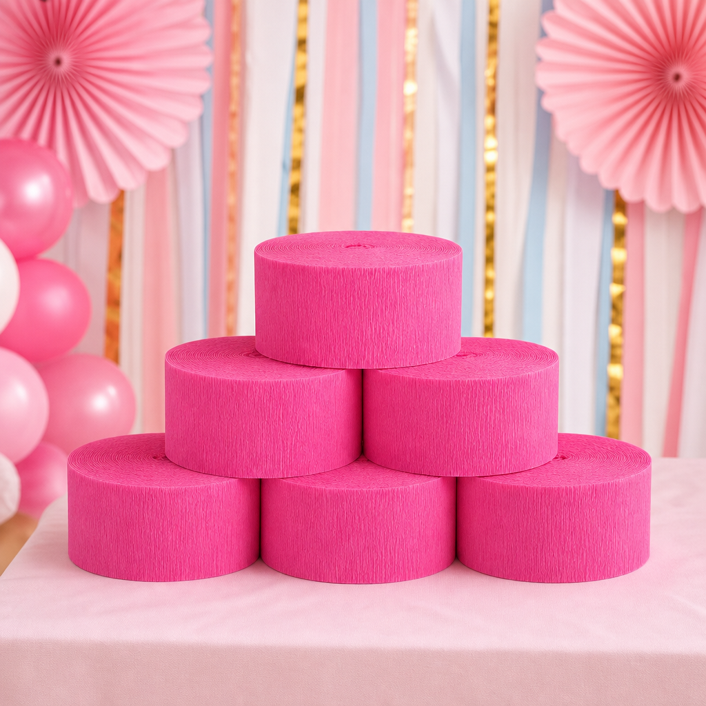 144 Pieces Paper Party Decorations Streamers, Fuchsia, 5 cm x 230 cm, 6 Pieces