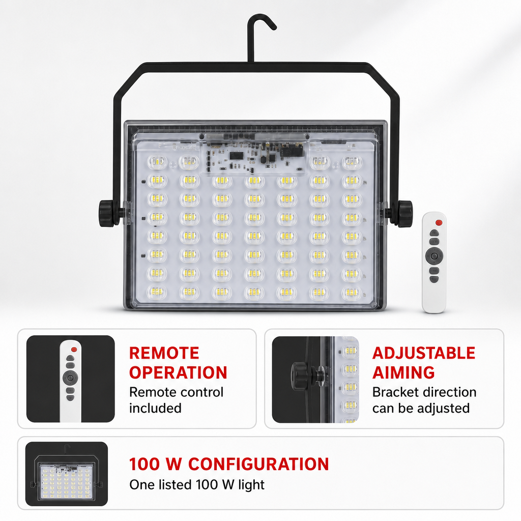 72 Pieces Solar LED Flood Light with Remote Control and Adjustable Bracket, 100 W, 1 Piece