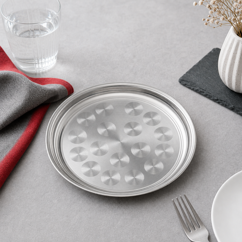 120 Pieces Stainless Steel Round Plate with Raised Rim, 25 cm, Silver, 1 Piece