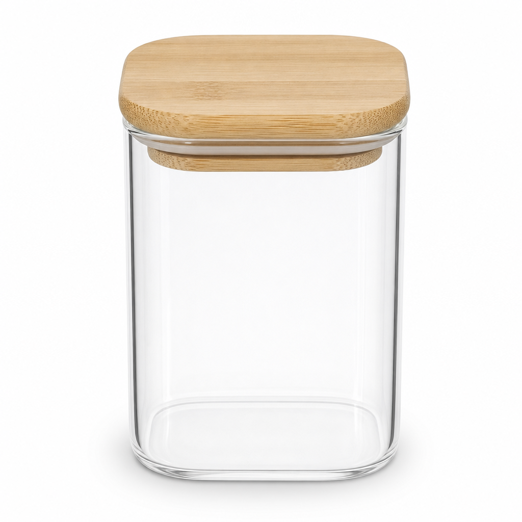 144 Pieces Glass Storage Jar with Wooden Lid, 12 x 6 x 6 cm, Clear and Natural Wood, 1 Piece