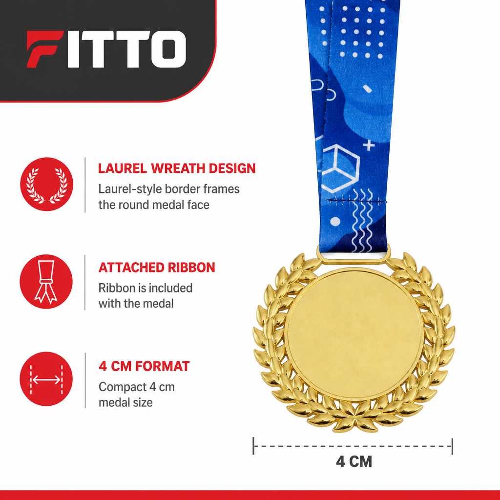 144 Pieces Laurel Sports Medal with Ribbon, 4 cm
