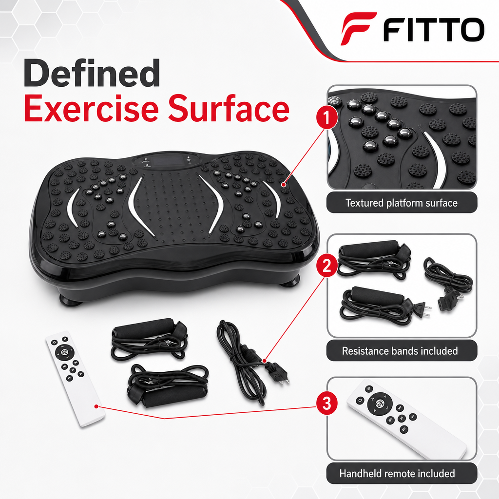 48 Pieces Vibration Exercise Platforms with Resistance Bands and Remote, Small Black Shaking Training Board