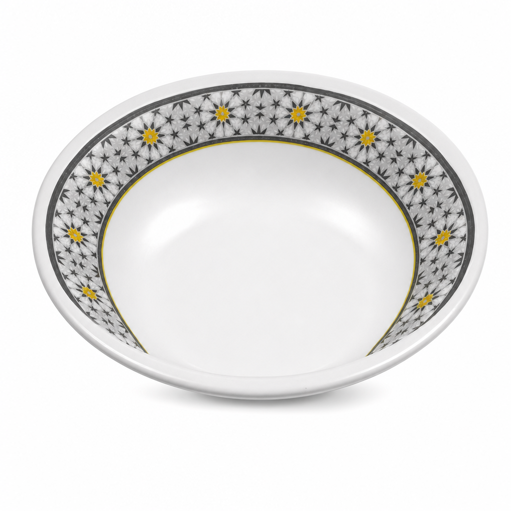 96 Pieces Melamine Salad Bowl, 7 Inch, White and Grey with Yellow Accents