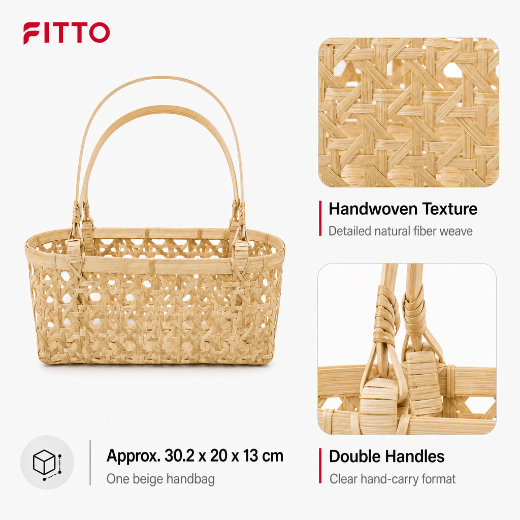 72 Pieces Handwoven Natural Fiber Basket Handbags with Double Handles, Beige, 30.2 cm