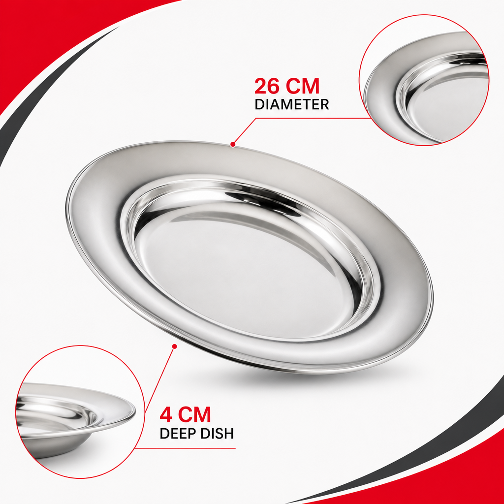 96 Pieces Stainless Steel Soup Plate, 26 cm, Round Deep Dish Tablewares for Soup and Serving
