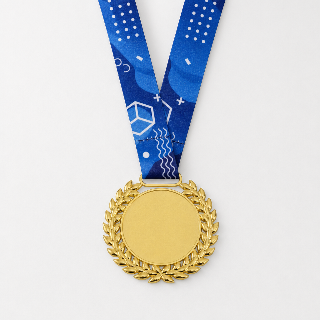 144 Pieces Sports Medal with Blue Ribbon and Gold Laurel Frame, 10 x 8 cm
