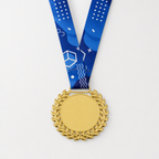144 Pieces Sports Medal with Blue Ribbon and Gold Laurel Frame, 10 x 8 cm