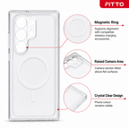 96 Pieces Crystal Clear Magnetic Phone Cases with Ring for Wireless Charging and Raised Camera Protection for A55