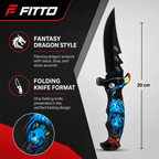 120 Pieces Fantasy Flaming Dragon Design Folding Knives, 20 cm, Black Blue Silver, 1 Piece