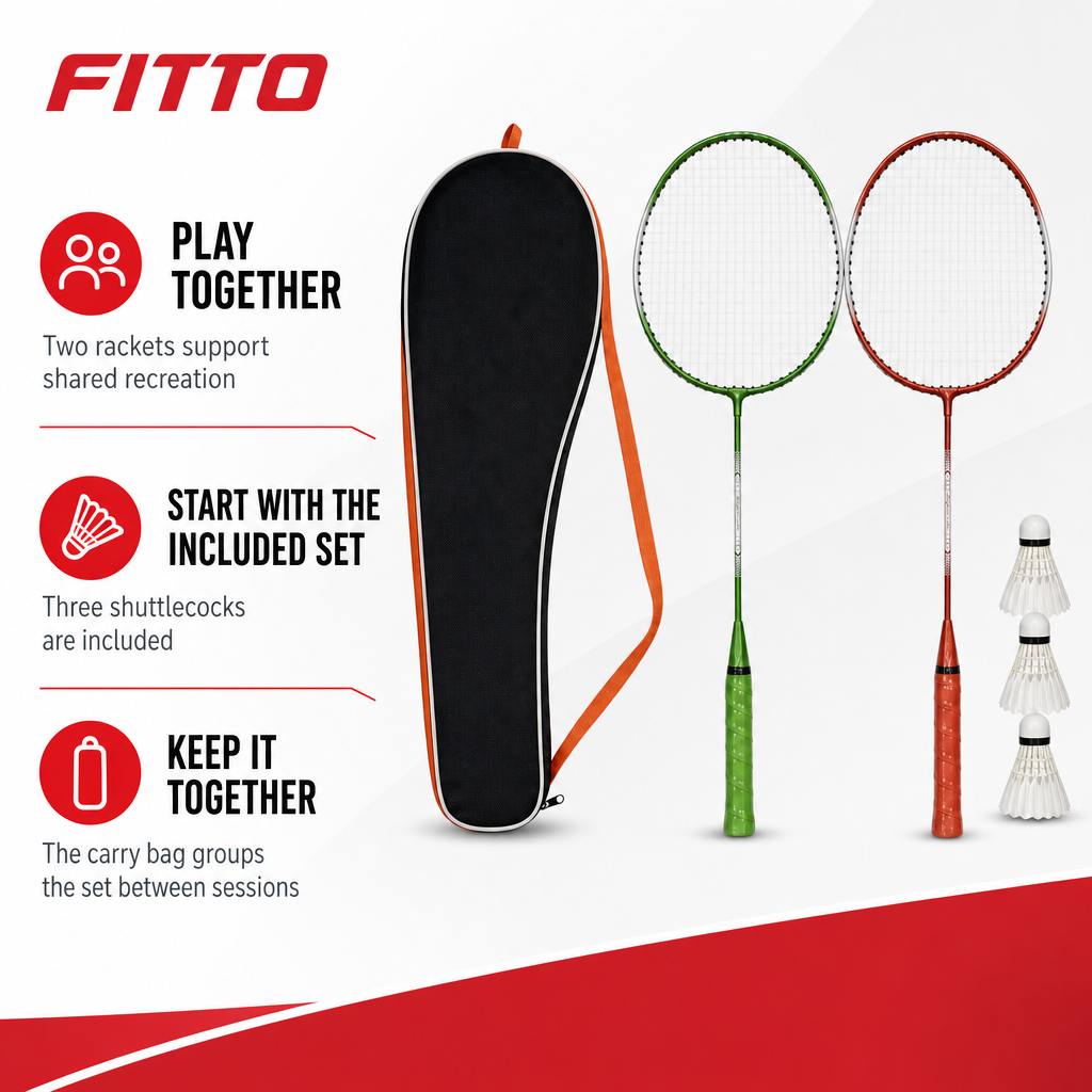 96 Pieces Badminton Racket Set, 2 Rackets, 3 Shuttlecocks and Carry Bag, Red and Green